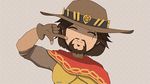  &gt;_&lt; 3girls ;q animated animated_gif bakyu-n!! blonde_hair bodysuit brown_hair closed_eyes cowboy_hat d.va_(overwatch) facial_hair facial_mark gameplay_mechanics goatee hat long_hair lowres mccree_(overwatch) mechanical_wings mercy_(overwatch) multiple_girls one_eye_closed open_mouth overwatch parody pilot_suit short_hair smile tongue tongue_out tracer_(overwatch) whisker_markings wings yuru_yuri 