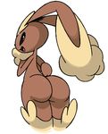  2016 ambiguous_gender anthro ass_up big_butt big_ears black_sclera brown_body brown_fur butt digital_media_(artwork) fur lagomorph looking_at_viewer looking_back lopunny mammal nintendo nude open_mouth pok&eacute;mon raised_tail rear_view red_eyes robbonp simple_background smile solo tongue video_games white_background 