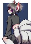  anthro canine clothed clothing female looking_at_viewer looking_back mammal naomy simple_background smile solo 