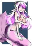  anthro areola breasts female looking_at_viewer marine merfolk naomy nipples nude one_eye_closed simple_background smile solo 