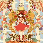  animal balloon brown_hair dress drink eyes_closed female flower food fruit grapes happy hat long_hair milk petticoat rainbow shoes solo sunaya twintails 