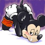 clothing disney gloves implied male mammal mickey_mouse mouse muzzle_(disambiguation) presenting rodent shorts simple_background solo sweat tears toony unknown_artist 
