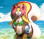  anthro ball beach beach_ball bikini breasts clothing female hihikori jewelry mammal navel necklace open_mouth outside rodent seaside smile solo squirrel standing swimsuit teeth tongue 