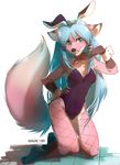  anthro breasts canine clothed clothing female hi_res hihikori kneeling looking_at_viewer mammal navel simple_background smile solo teeth white_background 