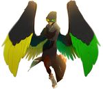  anthro avian beak bird clothed clothing crossed_arms falcon glowing glowing_eyes hihikori looking_at_viewer male simple_background solo white_background wings 