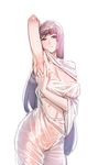  arm_up armpits blue_eyes blue_hair bow_(bhp) breasts circlet covered_nipples huge_breasts long_hair original simple_background solo spread_armpit very_long_hair white_background 