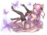  :d bad_id bad_pixiv_id bare_shoulders black_footwear black_gloves black_legwear blue_eyes braid breasts bug butterfly butterfly_hair_ornament commentary_request draph elbow_gloves gloves granblue_fantasy hair_ornament hair_over_one_eye high_heels highres horns insect lavender_dress lavender_hair long_hair looking_at_viewer looking_back medium_breasts nametake_(nekoyasya12172) narmaya_(granblue_fantasy) open_mouth pointy_ears shoes single_braid single_thighhigh sitting smile solo staff thighhighs 
