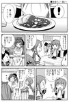  6+girls :o ;d ahoge akebono_(kantai_collection) apron bell blouse bow cafeteria chair closed_eyes comic commentary counter curry curry_rice eating elbow_gloves flower food glass gloves greyscale hair_bell hair_bobbles hair_bow hair_flower hair_ornament highres jingle_bell kantai_collection kappougi kasumi_(kantai_collection) long_hair mamiya_(kantai_collection) monochrome multiple_girls napkin neck_ribbon one_eye_closed onigiri open_mouth otoufu ponytail ribbon rice sazanami_(kantai_collection) school_uniform serafuku shirt side_ponytail skirt smile spoken_exclamation_mark suspenders table tokitsukaze_(kantai_collection) translated ushio_(kantai_collection) very_long_hair window yukikaze_(kantai_collection) 