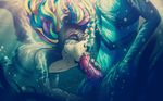  ball_play bubble hair hynik_(artist) interspecies male male/male masturbation multicolored_hair oral piercing raised_tail tattoo underwater water 