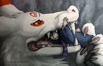  amber_eyes cave claws clothed clothing duo eating fur human lemondeer male mammal monster mordecai_(lemondeer) open_mouth oral_vore saliva sharp_teeth size_difference teeth unknown_species vore whiskers white_fur 