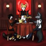  anthro canine cidre dog fang_the_wolf feline flower fuzzywuff hi_res invalid_tag male mammal mr.coon painting plant raccoon restaurant seky_chamberlain shiba_inu waiter wolf 