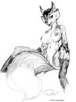  1993 anthro breasts canine doug_winger female fox looking_at_viewer mammal monochrome nipples pussy solo 