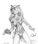  1993 anthro cat doug_winger english_text feline female gun mammal monochrome ranged_weapon solo text weapon 