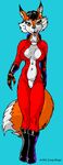  1993 anthro black_fur boots brown_eyes canine clothing doug_winger female footwear fox fur looking_at_viewer mammal red_fur solo spacesuit 