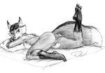  anthro canine doug_winger female fox looking_at_viewer mammal monochrome pussy solo 