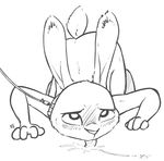  alec8ter all_fours ass_up bdsm black_and_white blush collar cum cum_on_ground disney female front_view head_down judy_hopps leash licking monochrome nude petplay roleplay simple_background submissive tongue tongue_out white_background zootopia 