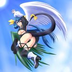  anus arc_system_works ass asymmetrical_wings blue_hair blush boots breasts dizzy from_below guilty_gear guilty_gear_x guilty_gear_xrd guilty_gear_xrd:_revelator hair_ribbon large_breasts long_hair looking_at_viewer open_mouth red_eyes shiny shiny_hair shiny_skin sky solo tail tail_ribbon thighhighs underboob upskirt very_long_hair wings wiz_(shadow) 