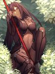  bianyuanqishi bodysuit breasts covered_navel fate/grand_order fate_(series) gae_bolg large_breasts light_smile long_hair nature polearm purple_hair red_eyes scathach_(fate)_(all) scathach_(fate/grand_order) signature solo spear weapon 