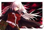  &gt;:( bandage_over_one_eye belt black_skirt breasts cape commentary_request cowboy_shot fate/grand_order fate_(series) florence_nightingale_(fate/grand_order) frown gloves large_breasts long_hair long_sleeves looking_at_viewer military military_uniform red_eyes silver_hair skirt solo tsurime uniform v-shaped_eyebrows white_gloves yude 