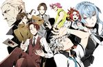  6+boys agata_katsuhira amari_(joker_game) black_neckwear blue_hair blue_neckwear brown_hair card creator_connection crossover formal glasses gloves grey_hat hat hat_on_chest hat_removed headwear_removed highres joker joker_game katana kiznaiver long_hair miwa_shirou miyoshi_(joker_game) multiple_boys multiple_girls necktie pink_hair pinky_out playing_card sakuma_(joker_game) scar school_uniform season_connection short_hair silver_hair sonozaki_noriko suit sword takashiro_chidori tenga_hajime weapon white_gloves yuuki_(joker_game) 