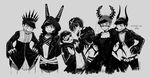  :d ;3 armor arms_behind_back back bangs belt black_dress black_gold_saw black_gold_saw_(cosplay) black_rock_shooter black_rock_shooter_(character) black_rock_shooter_(character)_(cosplay) blush bowl_cut brothers center_frills chariot_(black_rock_shooter) chariot_(black_rock_shooter)_(cosplay) choker claws clenched_teeth closed_mouth clothes_grab collar copyright_name cosplay cowboy_shot crop_top cropped_jacket cross crossdressing crown dead_master dead_master_(cosplay) dress dress_lift embarrassed eye_contact frown glasses greyscale groin hand_on_hip hood horns insane_black_rock_shooter insane_black_rock_shooter_(cosplay) jacket legs_apart long_sleeves looking_at_another looking_at_viewer looking_down loose_belt male_focus matsuno_choromatsu matsuno_ichimatsu matsuno_juushimatsu matsuno_karamatsu matsuno_osomatsu matsuno_todomatsu meoon midriff monochrome multiple_boys nafhe nafhe_(cosplay) navel open_clothes open_jacket open_mouth osomatsu-kun osomatsu-san palms profile scared semi-rimless_eyewear sextuplets shade shaded_face sharp_teeth short_shorts shorts siblings sketch smile star star_print stomach sunglasses tears teeth track_jacket twitter_username under-rim_eyewear v_arms veil wiping_nose zipper 