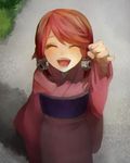  :d ^_^ akilico blazblue child closed_eyes from_above hair_tubes japanese_clothes kimono long_hair obi open_mouth pinky_out pinky_swear red_hair sash smile solo tsubaki_yayoi younger 