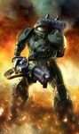  armor backpack crossover fire halo_(series) hammer male master_chief military mingun smoke spartan tools video_games warhammer 
