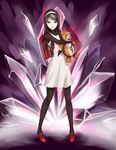  black_eyes black_hair black_legwear devil_summoner dress hairband holding long_hair looking_at_viewer massive_kagawa pantyhose sako_erika shin_megami_tensei solo soul_hackers stuffed_animal stuffed_toy teddy_bear white_dress 