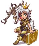  armor battleborn bow_(weapon) breasts chibi crown long_hair pointy_ears solo thorn_(battleborn) white_hair 