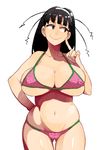  arm_behind_back bikini black_eyes breasts cleavage curvy finger_to_face hairband large_breasts long_hair looking_to_the_side navel pink_bikini simple_background skindentation smile solo sudeni_sokurou swimsuit thigh_gap thighs wavy_mouth white_background 