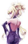  aoki_hagane_no_arpeggio ass back bare_back blonde_hair bridal_gauntlets dress from_behind igaiga kongou_(aoki_hagane_no_arpeggio) long_hair ponytail profile red_eyes solo 