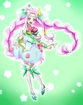  :d blue_eyes blue_skirt braid choker circlet cure_felice florence_temporary flower flower_in_eye full_body green_background green_choker green_footwear hair_flower hair_ornament hanami_kotoha highres leg_ribbon long_hair looking_at_viewer magical_girl mahou_girls_precure! multicolored multicolored_eyes open_mouth pink_eyes pink_hair precure ribbon shoes skirt smile solo spoilers symbol_in_eye twin_braids 