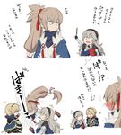  2boys anger_vein armor blonde_hair blush brown_hair cape comic female_my_unit_(fire_emblem_if) fire_emblem fire_emblem_if food gloves hair_between_eyes hairband leon_(fire_emblem_if) long_hair mamkute multiple_boys my_unit_(fire_emblem_if) pocky pocky_kiss pointy_ears ponytail remi_(remipote) shared_food silver_hair takumi_(fire_emblem_if) translation_request 