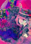  abstract_background anabone bangs expressionless hair_between_eyes hat hat_ribbon komeiji_koishi ribbon short_hair solo third_eye touhou upper_body wide_sleeves 