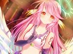  bikini_top blush breasts cropped gloves jibril long_hair no_game_no_life pink_hair vebonbon waifu2x wings yellow_eyes 