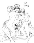  aftersex age_difference anal ass_juice cum exhausted fellatio fingering fukai_ni_nemuru_oujo_no_abaddon glasses group_sex licking male_focus monochrome multiple_boys nude oral penis smile straddling tongue white_background yaoi 