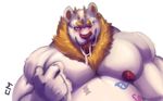  anthro bear biceps blush brown_fur clothed clothing cum cum_on_face cum_on_hand eye_closes feline fur hawtcherry horn hybrid lion looking_at_viewer male mammal manly mature_male muscular muscular_male nipples pecs pose simple_background solo standing symbol tongue tongue_out topless yellow_eyes 