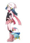  ass beanie boots dress hikari_(pokemon) no_panties pink_boots piplup pokemon scarf thighs upskirt 