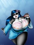  anthro bear big_breasts blue_hair breasts chest_tuft cleavage clothed clothing evil-rick female hair huge_breasts japanese_clothing kimono mammal messy nipple_slip nipples open_mouth panda skimpy slightly_chubby solo thick_thighs tuft voluptuous wide_hips 