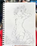  2016 anthro breasts clothed clothing featureless_breasts feline female flora_(twokinds) flower fur hair keidran mammal navel plant sketch solo striped_fur stripes tiger tom_fischbach topless twokinds wreath 