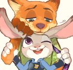  artist_request bunny_ears disney fox fox_ears furry green_eyes judy_hopps looking_at_another nick_wilde one_eye_closed purple_eyes simple_background usamasuku white_background zootopia 