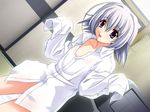  ahoge blue_eyes bottomless dress_shirt dutch_angle flat_chest game_cg long_sleeves matsuo_yukihiro memories_off resized sagisawa_yukari shirt short_hair solo white_hair 