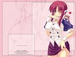  blush breasts character_name heart huge_breasts kyougoku_shin milfa one_eye_closed pink_background purple_eyes red_hair robot_ears skirt skirt_lift solo to_heart_2 to_heart_2_ad wallpaper zoom_layer 
