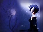  artist_request bare_tree blood blood_on_face bloody_clothes blue_eyes blue_hair ciel copyright_name feathers from_side full_moon habit looking_up moon night night_sky short_hair sky solo tree tsukihime wallpaper 