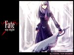  fate/stay_night fate_(series) illyasviel_von_einzbern long_hair long_sleeves older puyo red_eyes solo sword weapon white_hair 
