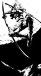  action armor boots dated dual_wielding from_below full_body greyscale helmet holding japanese_armor jumping kabuto katana kote kusazuri looking_at_viewer monochrome moon night night_sky original qianjing rope shade shoulder_armor sky sode solo sword tassel vambraces weapon 
