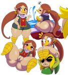  2019 absurd_res animal_humanoid avian avian_humanoid big_butt blonde_hair blood blush blush_stickers brown_hair butt digital_media_(artwork) female hair hi_res humanoid hylian link long_hair male medli multiple_images nintendo nosebleed pointy_ears ponytail pussy red_eyes rito short_stack simple_background smile spread_legs spreading sssonic2 the_legend_of_zelda thick_thighs video_games white_background wind_waker 