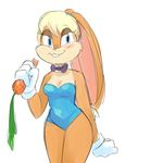  aipiepo anthro blue_eyes blush bow_tie breasts buckteeth bunny_costume carrot cleavage clothed clothing food gloves lagomorph lola_bunny looney_tunes mammal rabbit smile solo teeth vegetable warner_brothers 
