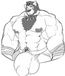  abs anthro baconking bdsm beard belly biceps body_hair bondage bound bracelet bulge canine chest_hair clothing dog facial_hair hair hairy hi_res jewelry looking_at_viewer male mammal manly mature_male muscular muscular_male necklace nipples pecs pose simple_background smile solo teeth thong underwear 