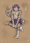  2016 anthro clothed clothing crossdressing erection feline fur girly hair legwear leopard looking_at_viewer male mammal pencil_(artwork) penis simple_background skirt smile snow_leopard solo spots tolbi traditional_media_(artwork) 